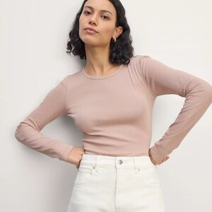 EVERLANE The Luxe Rib Long Sleeve Crew Supima Cotton S